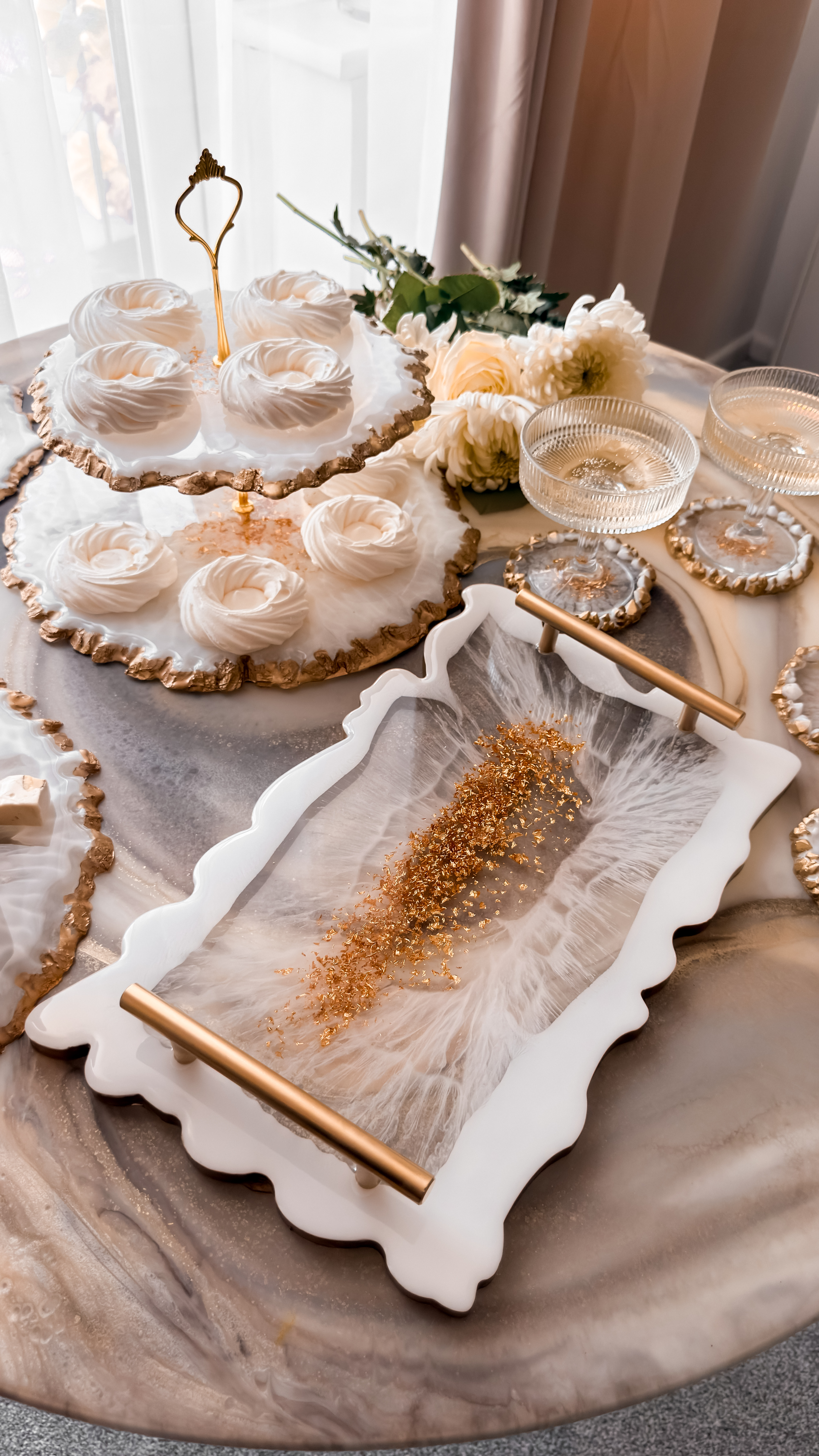 Ivory Veil Resin Serving Tray — view 1