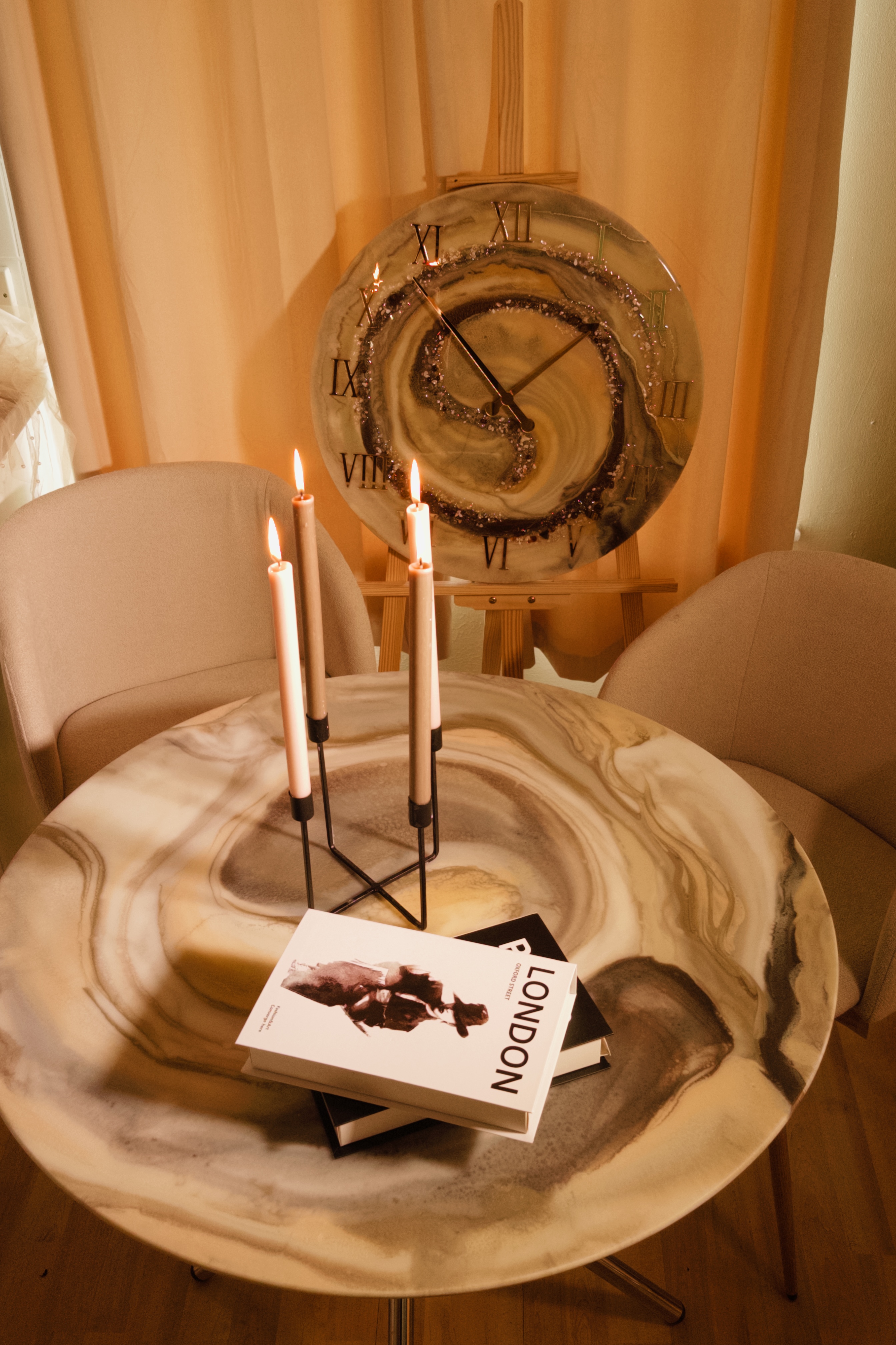 Luxury Resin Dining Table — Ivory & Smoke — view 5