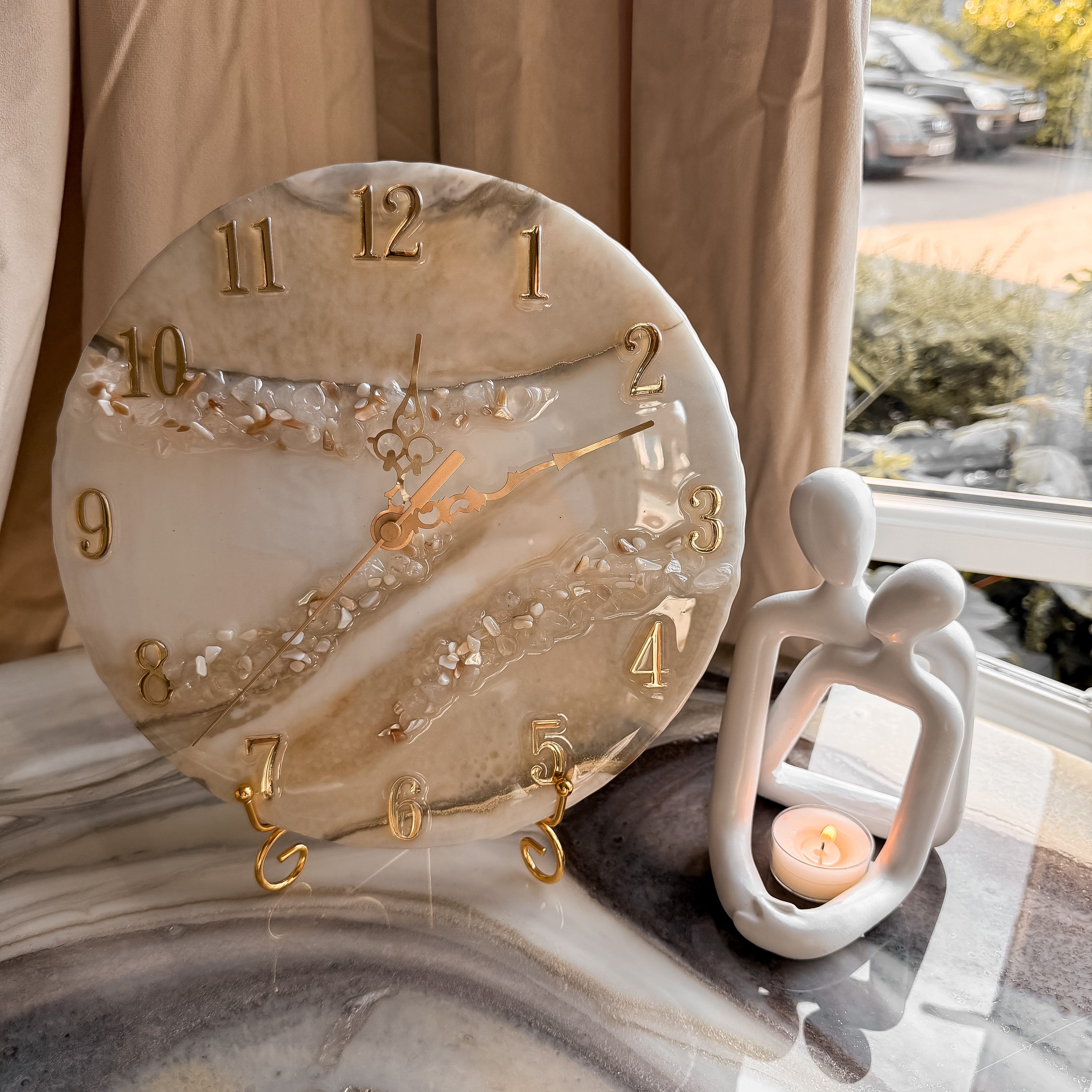 Luxury Resin Wall Clock — Pearl Ivory & Gold — view 2