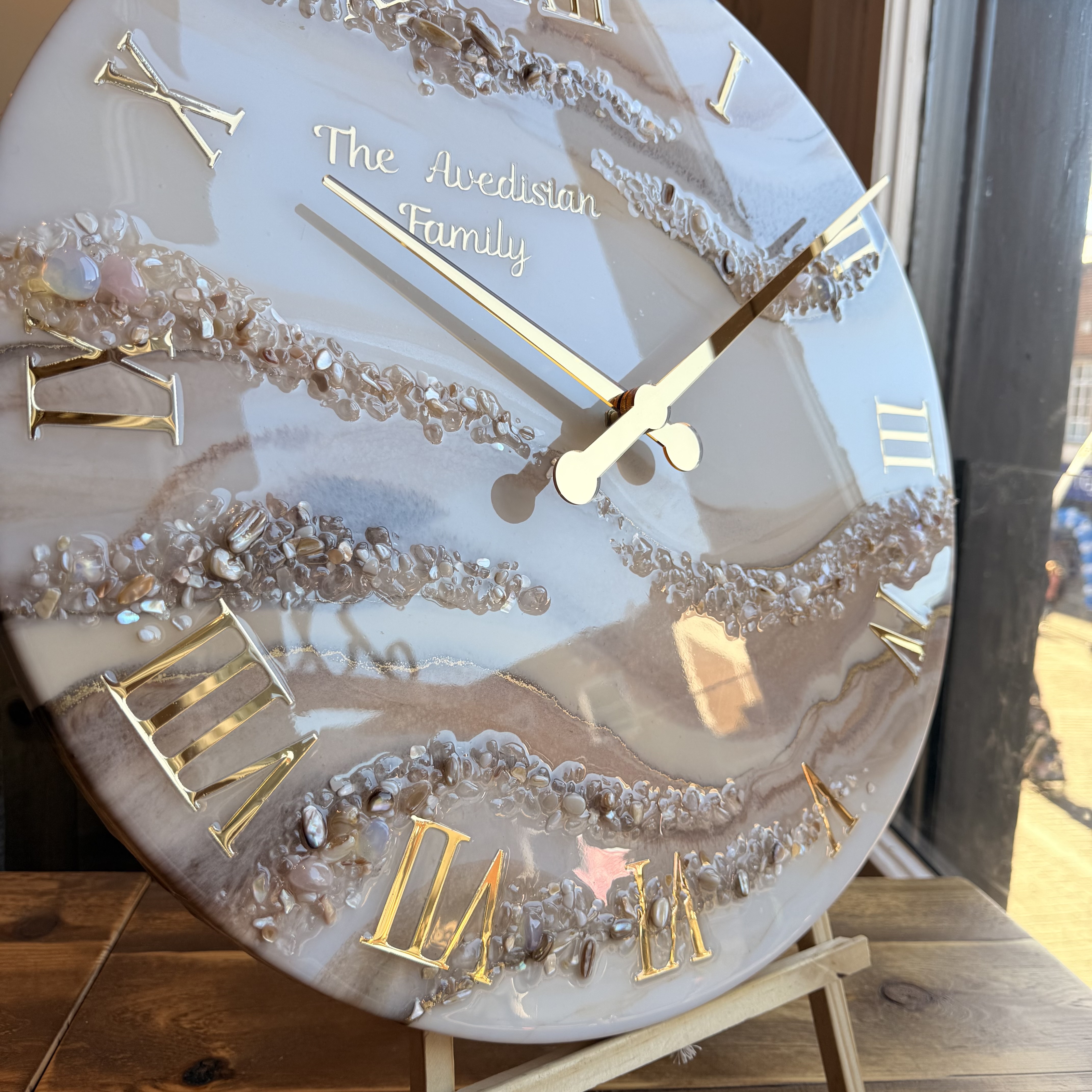 Personalised Luxury Resin Wall Clock — Ivory, Champagne & Gold — view 6