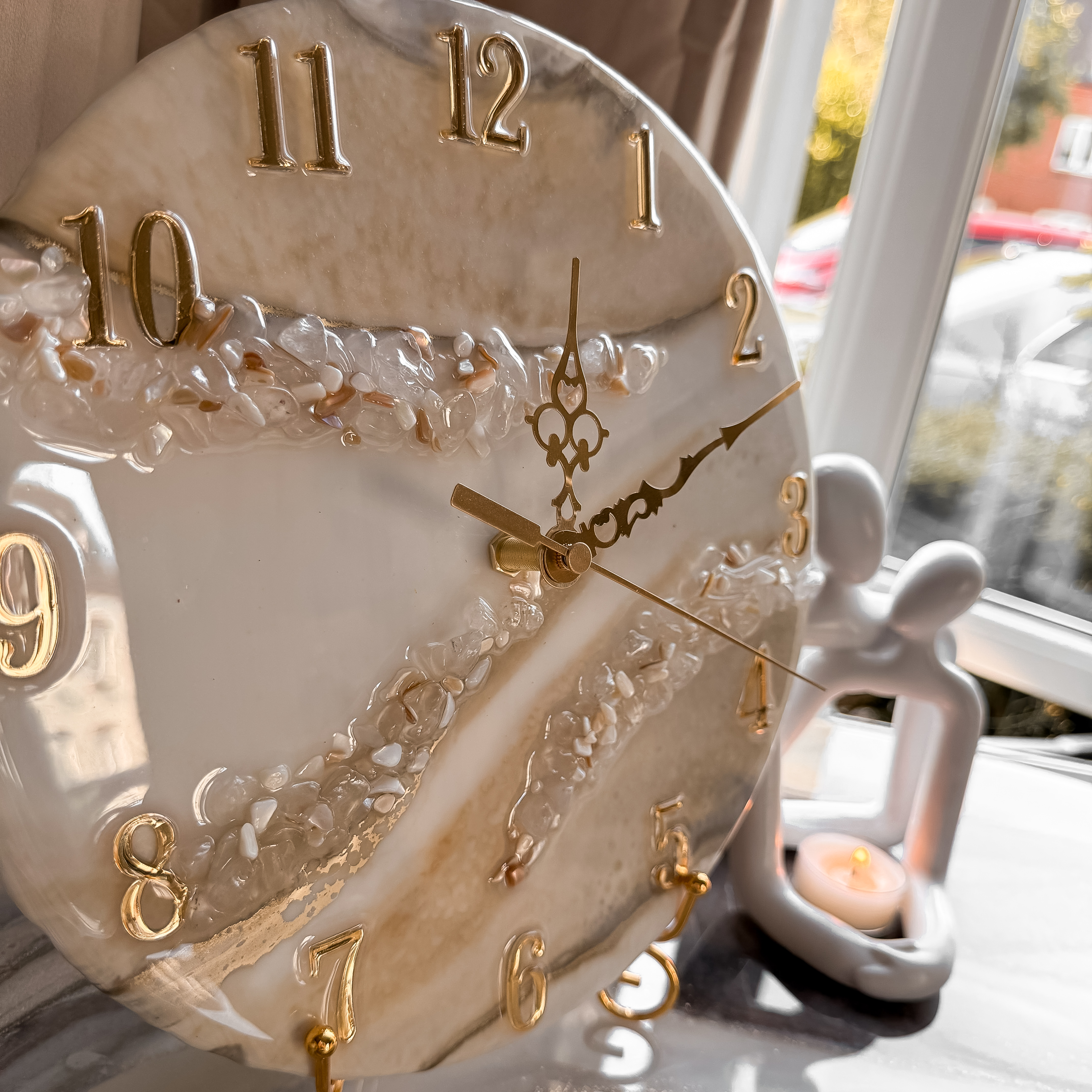 Luxury Resin Wall Clock — Pearl Ivory & Gold — view 4