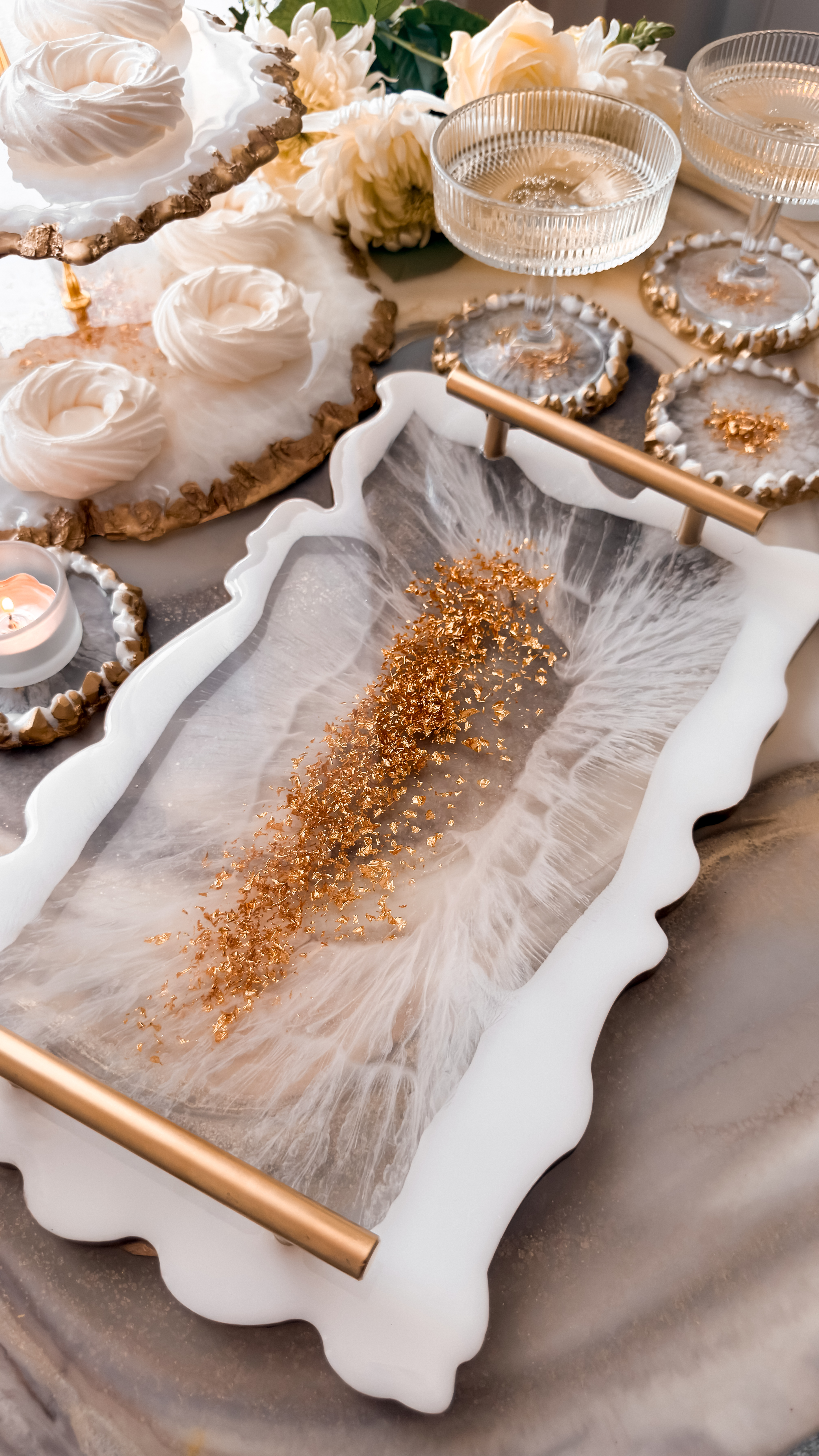 Ivory Veil Resin Serving Tray — view 6