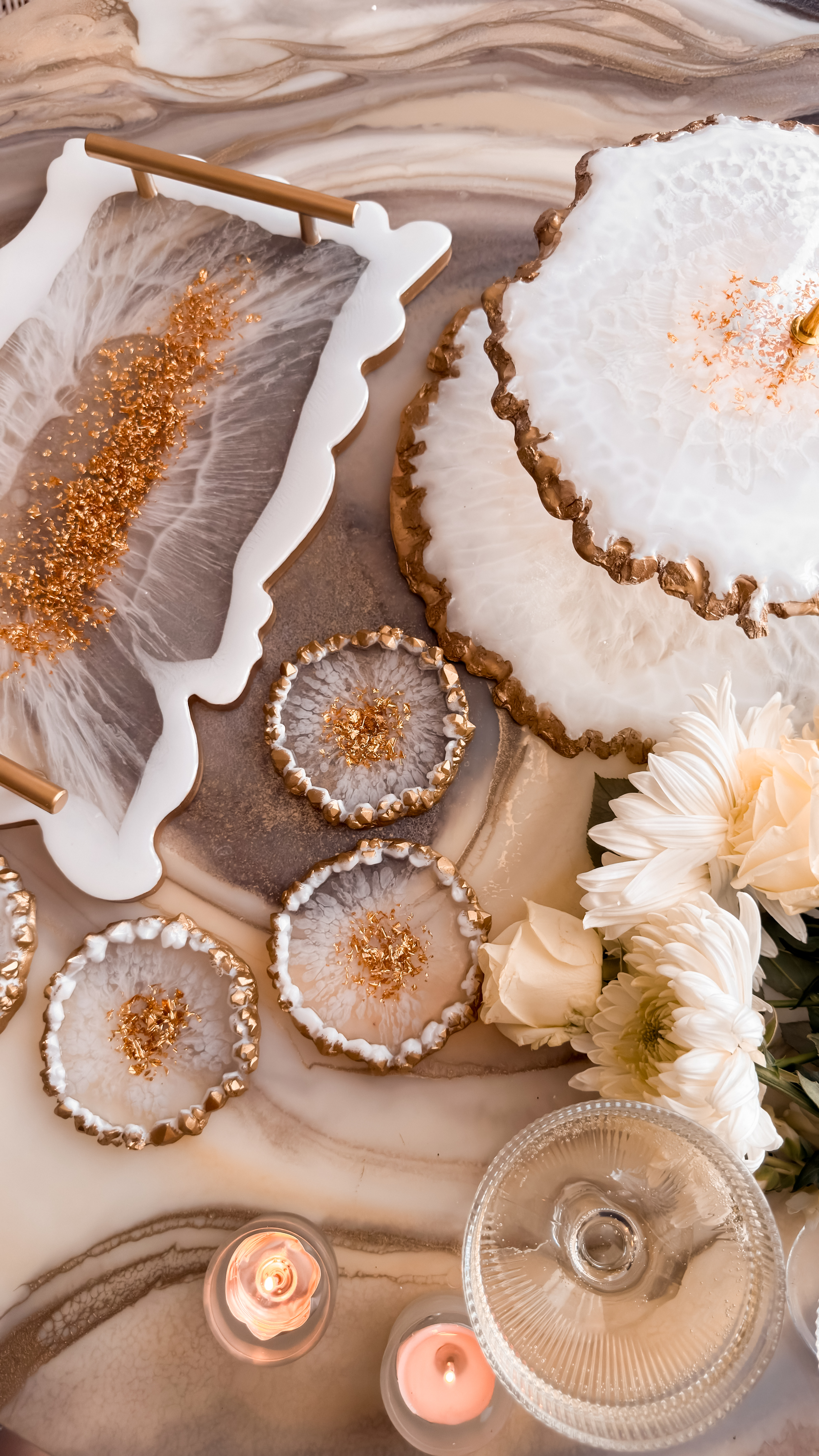 Ivory Veil Resin Coaster Set — view 3