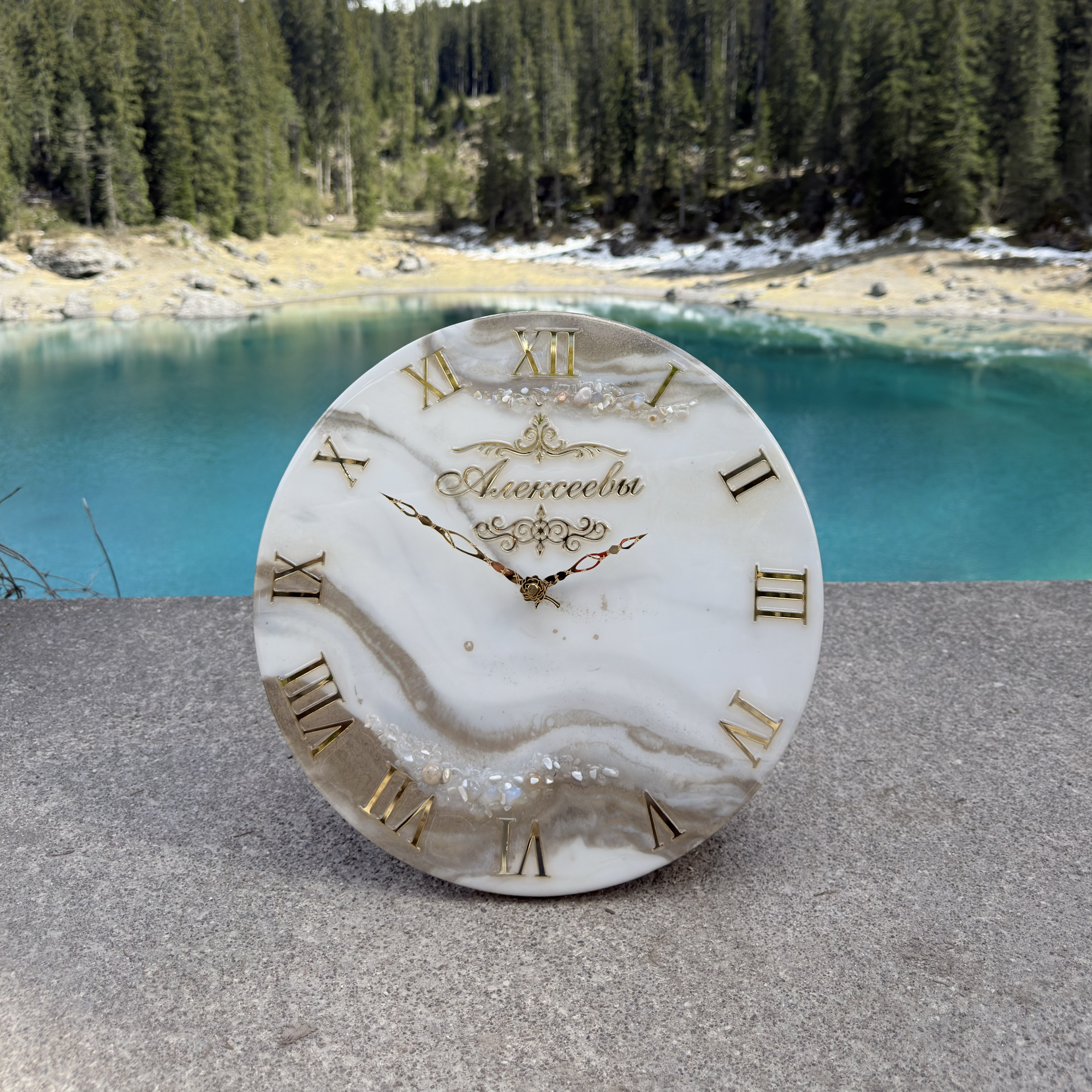 Personalised Luxury Resin Wall Clock — Ivory & Gold — view 2