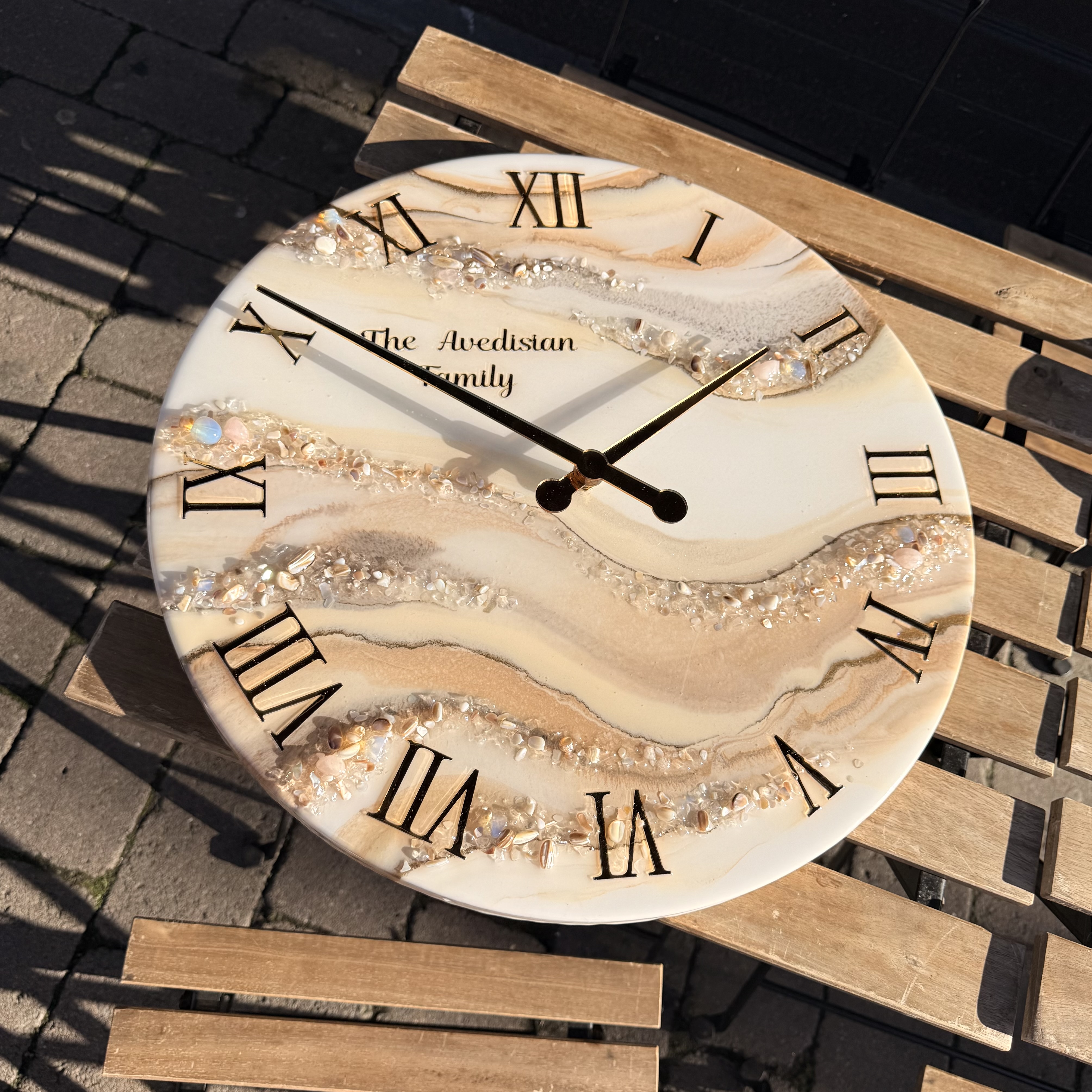 Personalised Luxury Resin Wall Clock — Ivory, Champagne & Gold — view 1