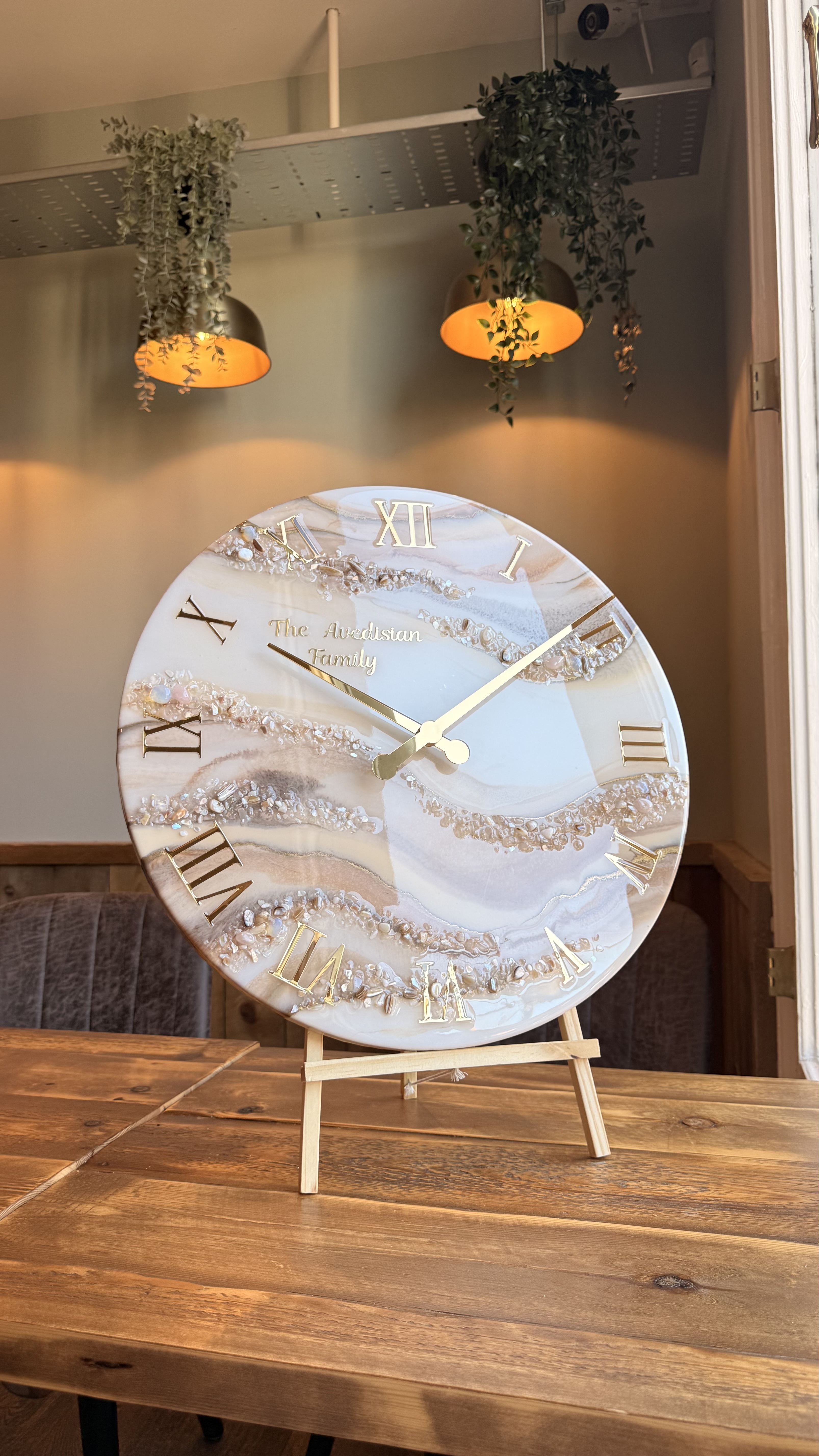 Personalised Luxury Resin Wall Clock — Ivory, Champagne & Gold — view 5