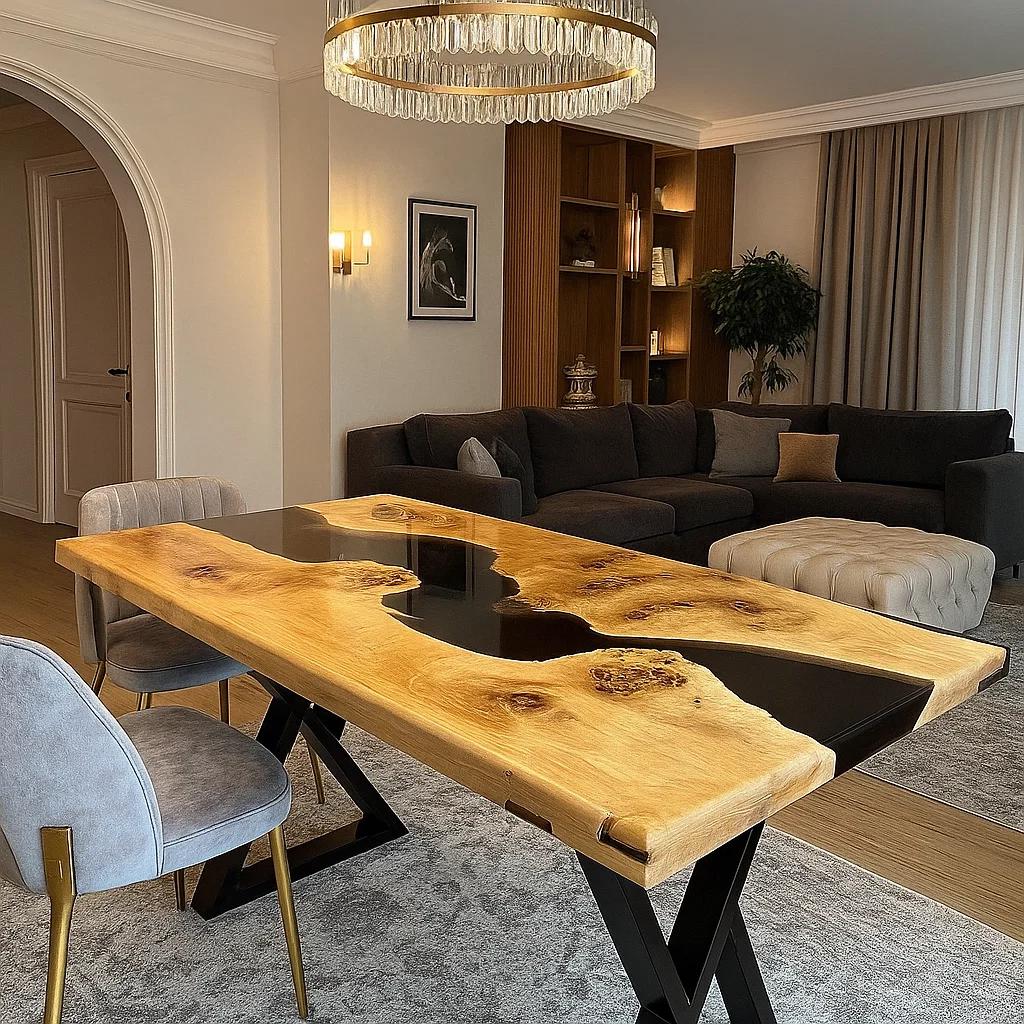Noir River Wood & Resin Dining Table — view 5