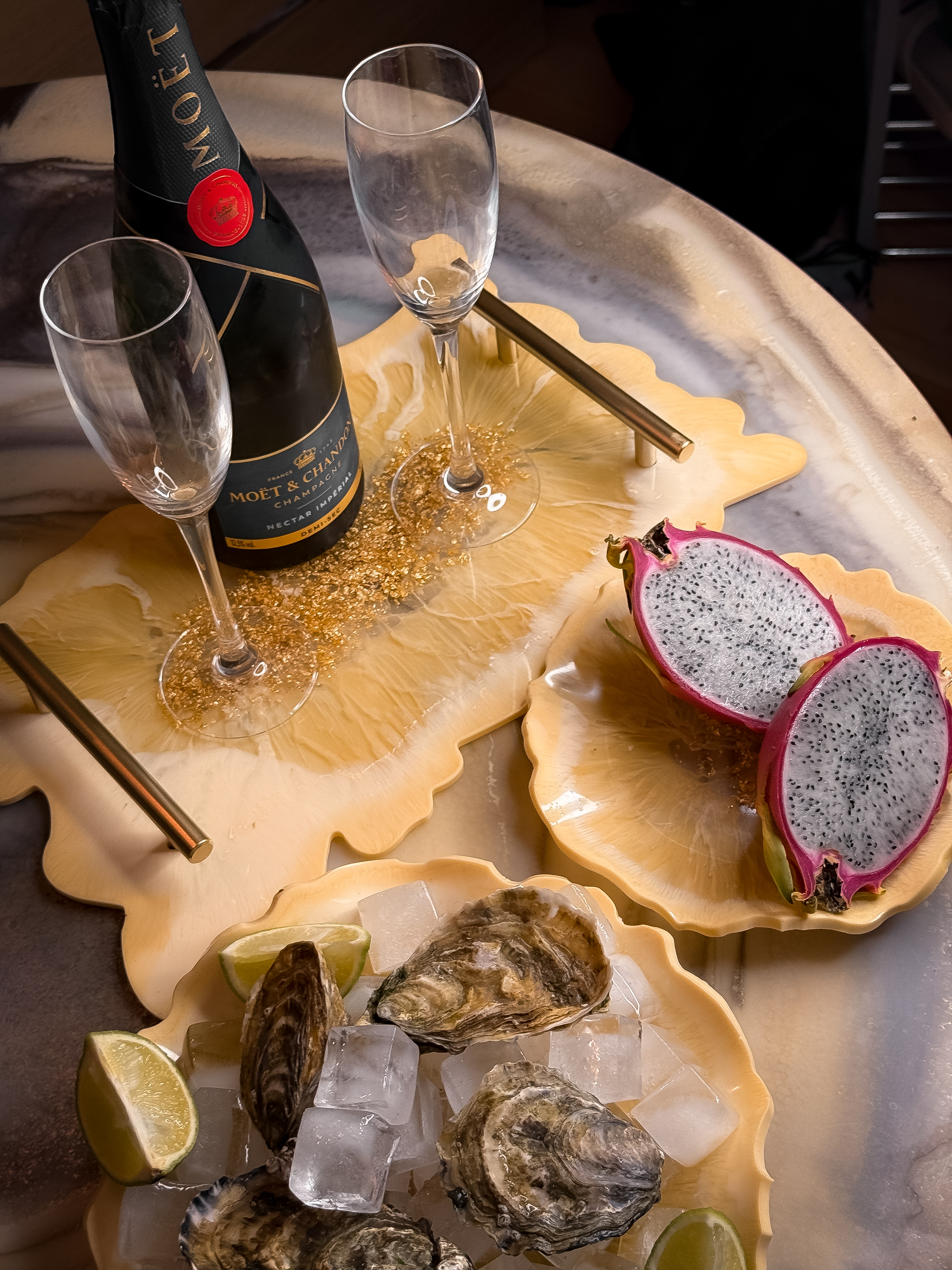 Champagne Bloom Resin Serving Tray — view 1