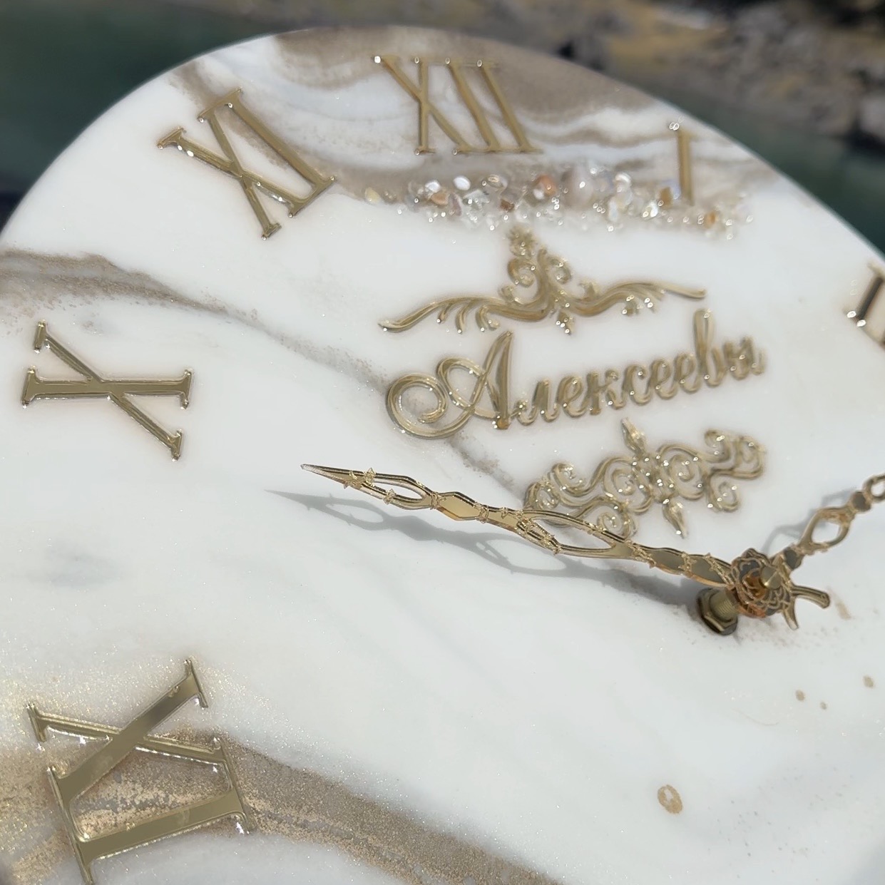 Personalised Luxury Resin Wall Clock — Ivory & Gold — view 3