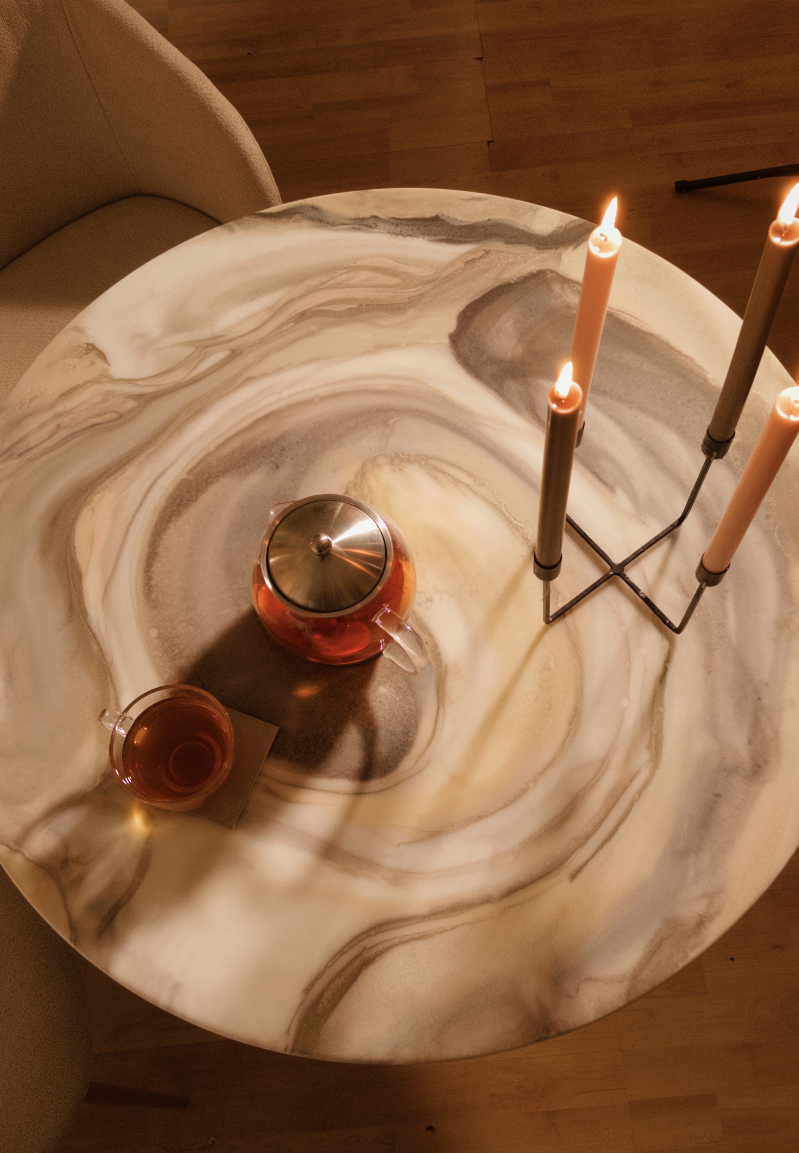 Luxury Resin Dining Table — Ivory & Smoke — view 3
