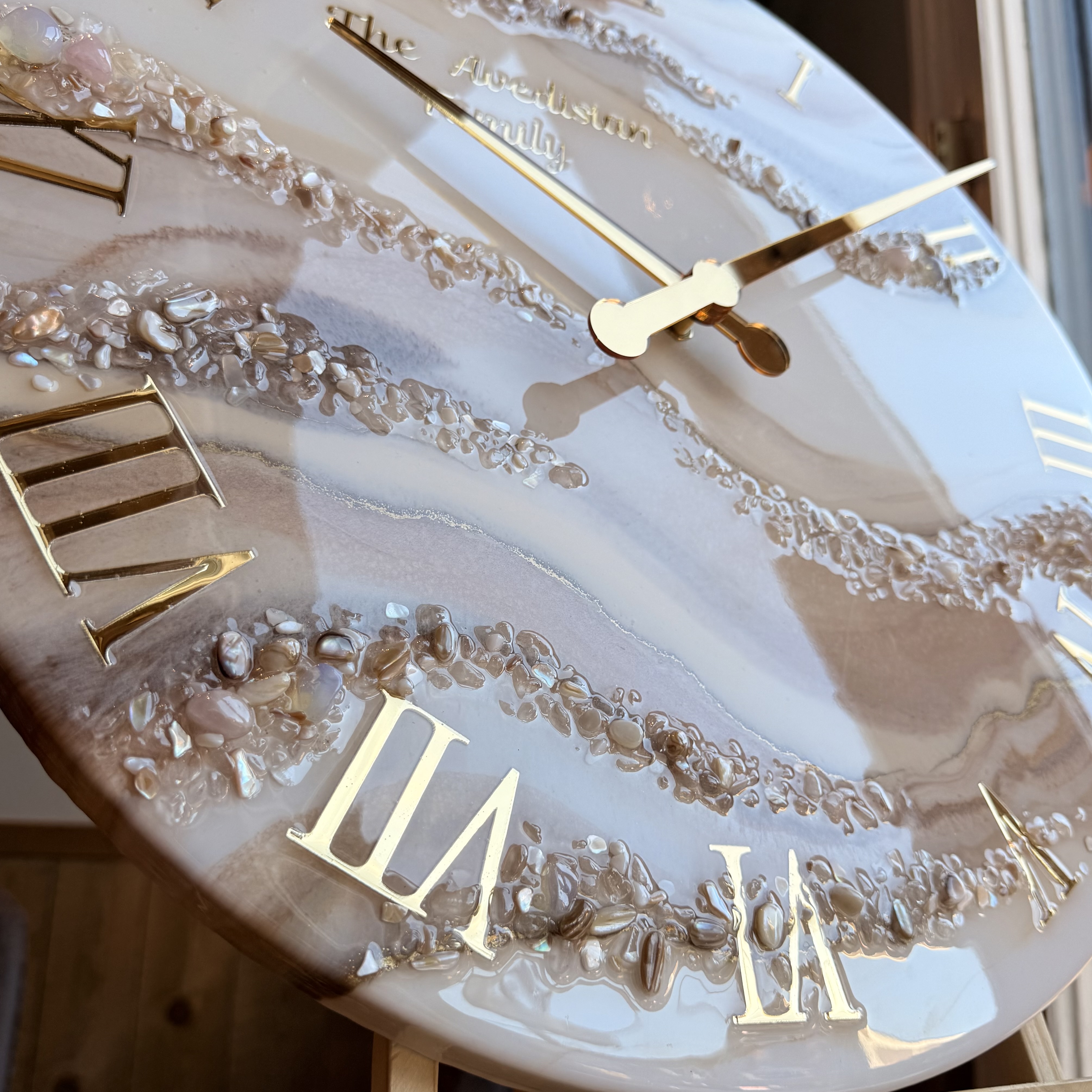 Personalised Luxury Resin Wall Clock — Ivory, Champagne & Gold — view 4