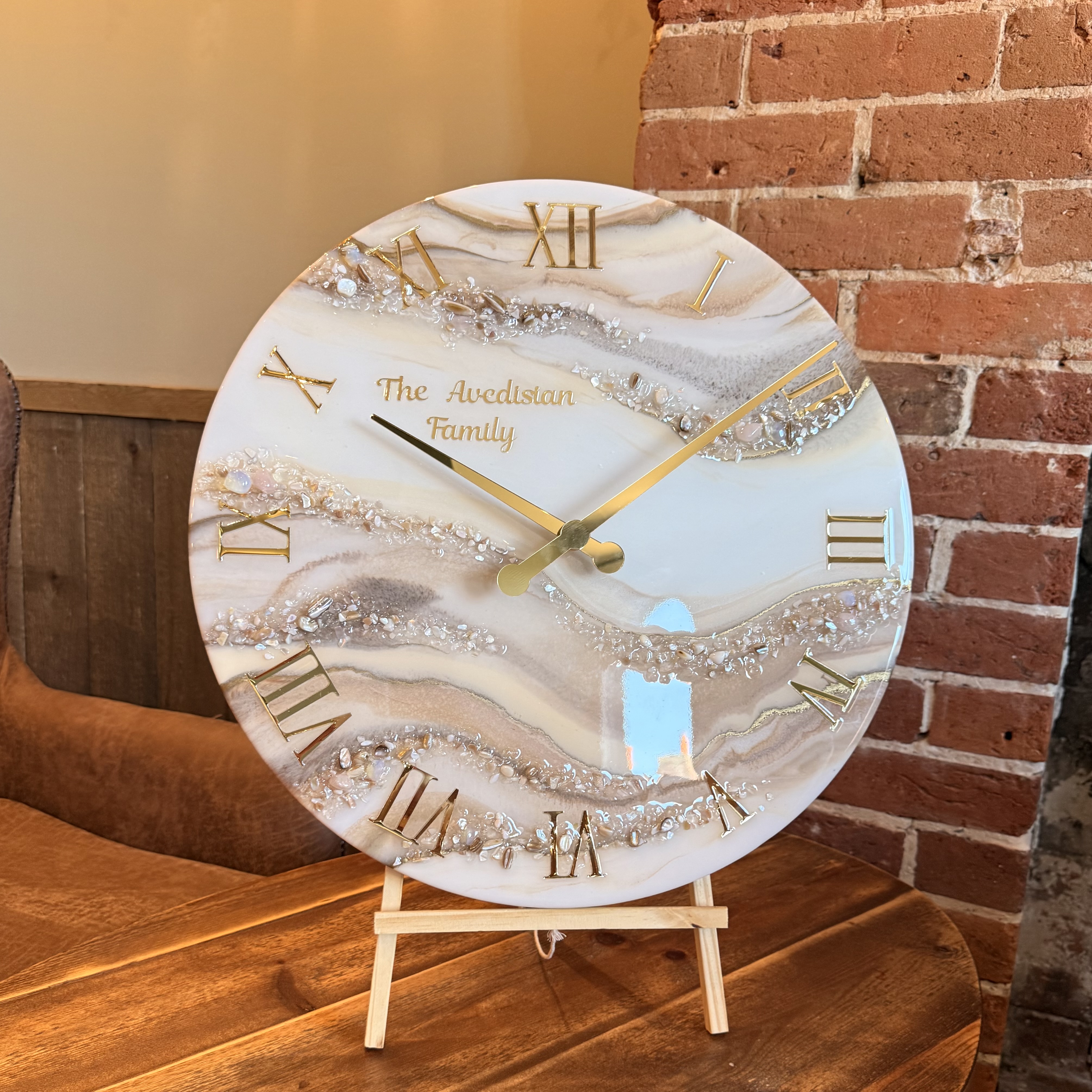 Personalised Luxury Resin Wall Clock — Ivory, Champagne & Gold — view 7
