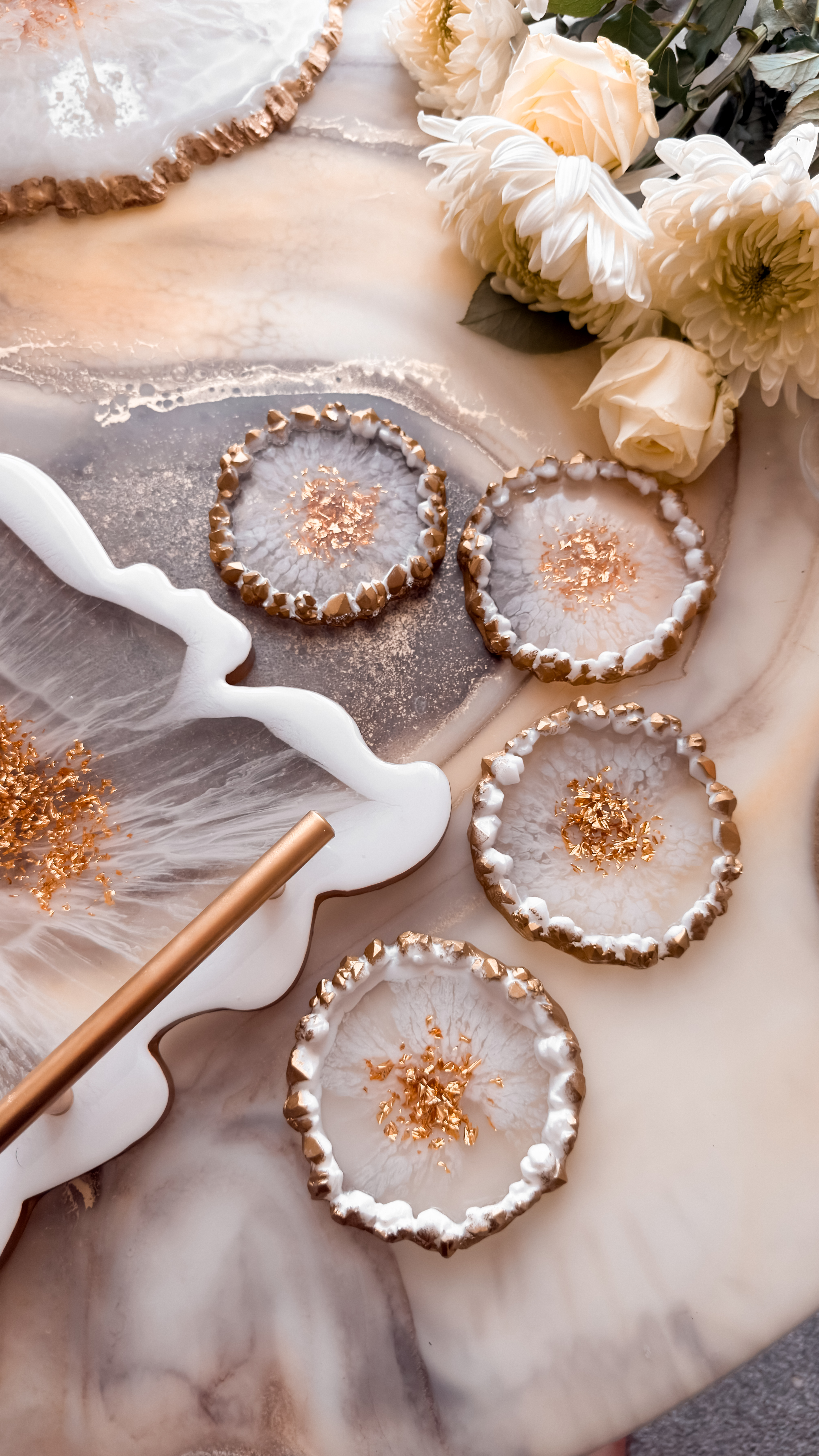 Ivory Veil Resin Coaster Set — view 2