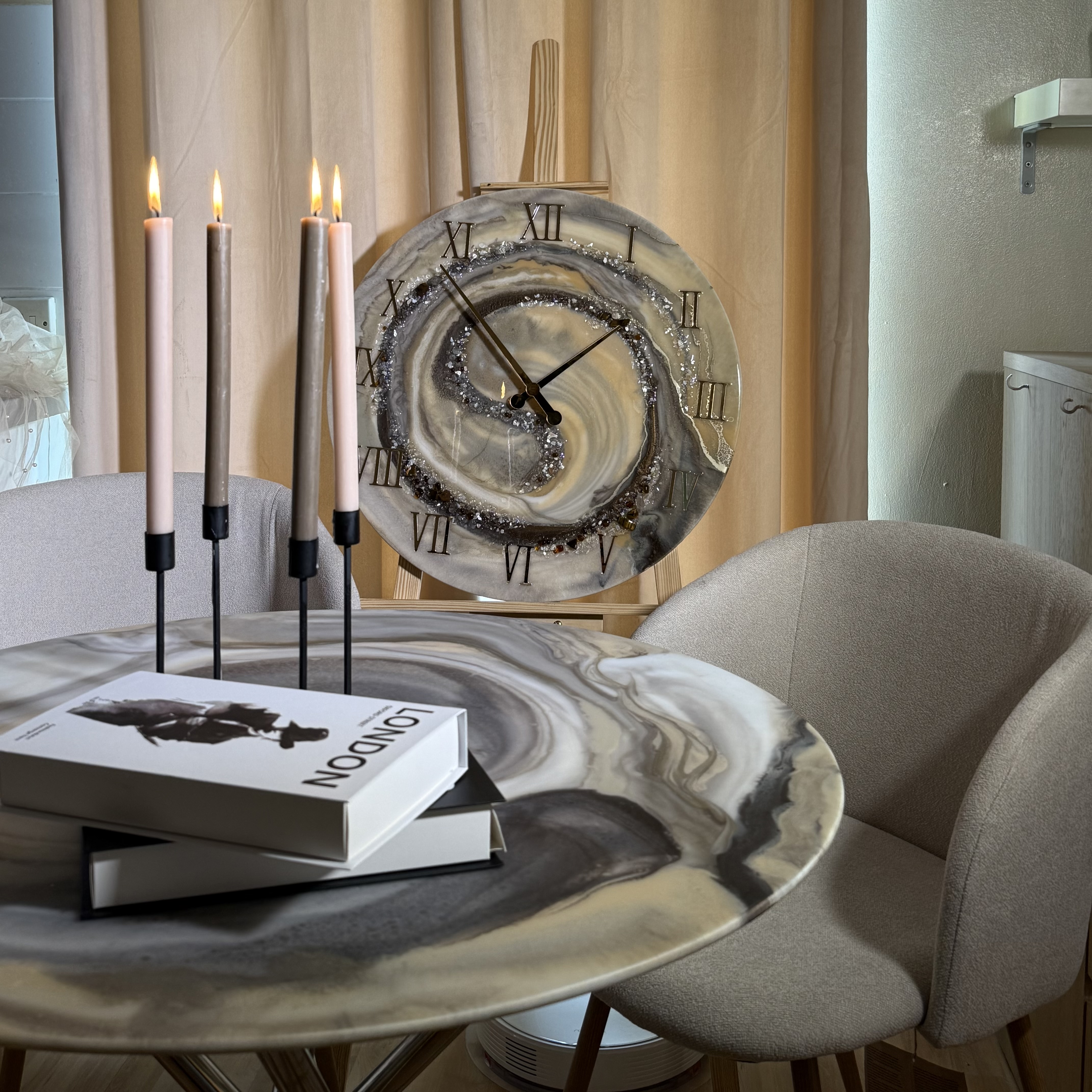 Luxury Resin Dining Table — Ivory & Smoke — view 7