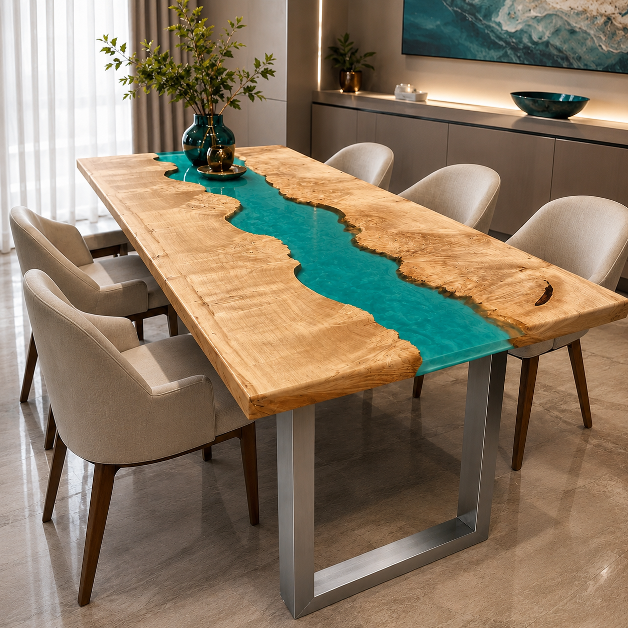 Lagoon River Wood & Resin Dining Table — view 1