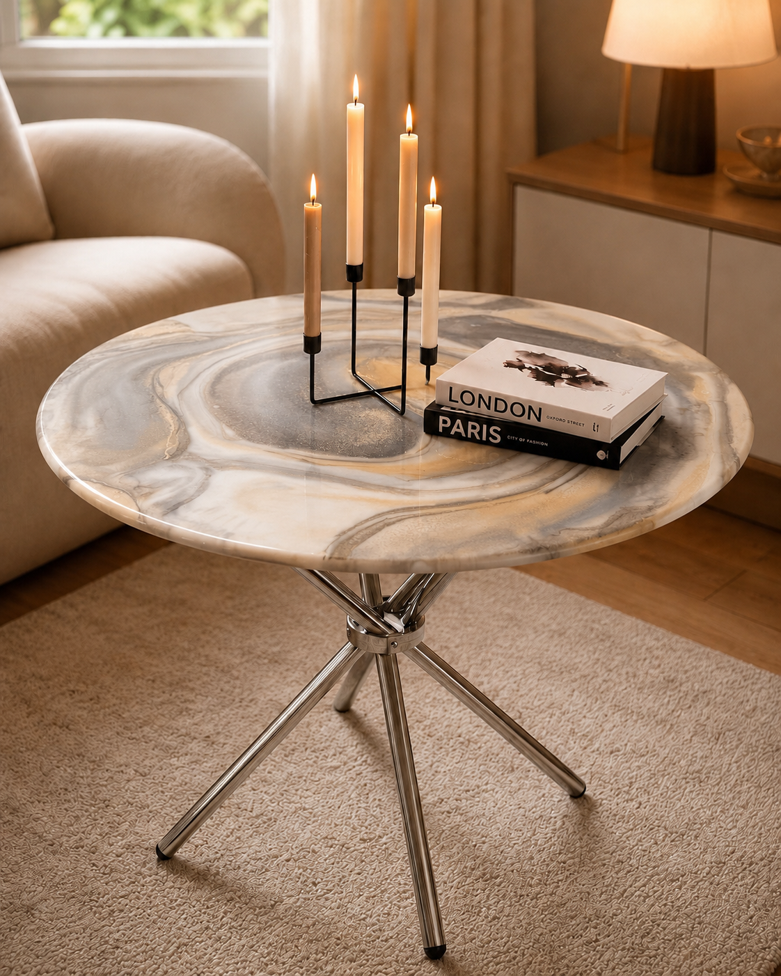Luxury Resin Dining Table — Ivory & Smoke — view 1