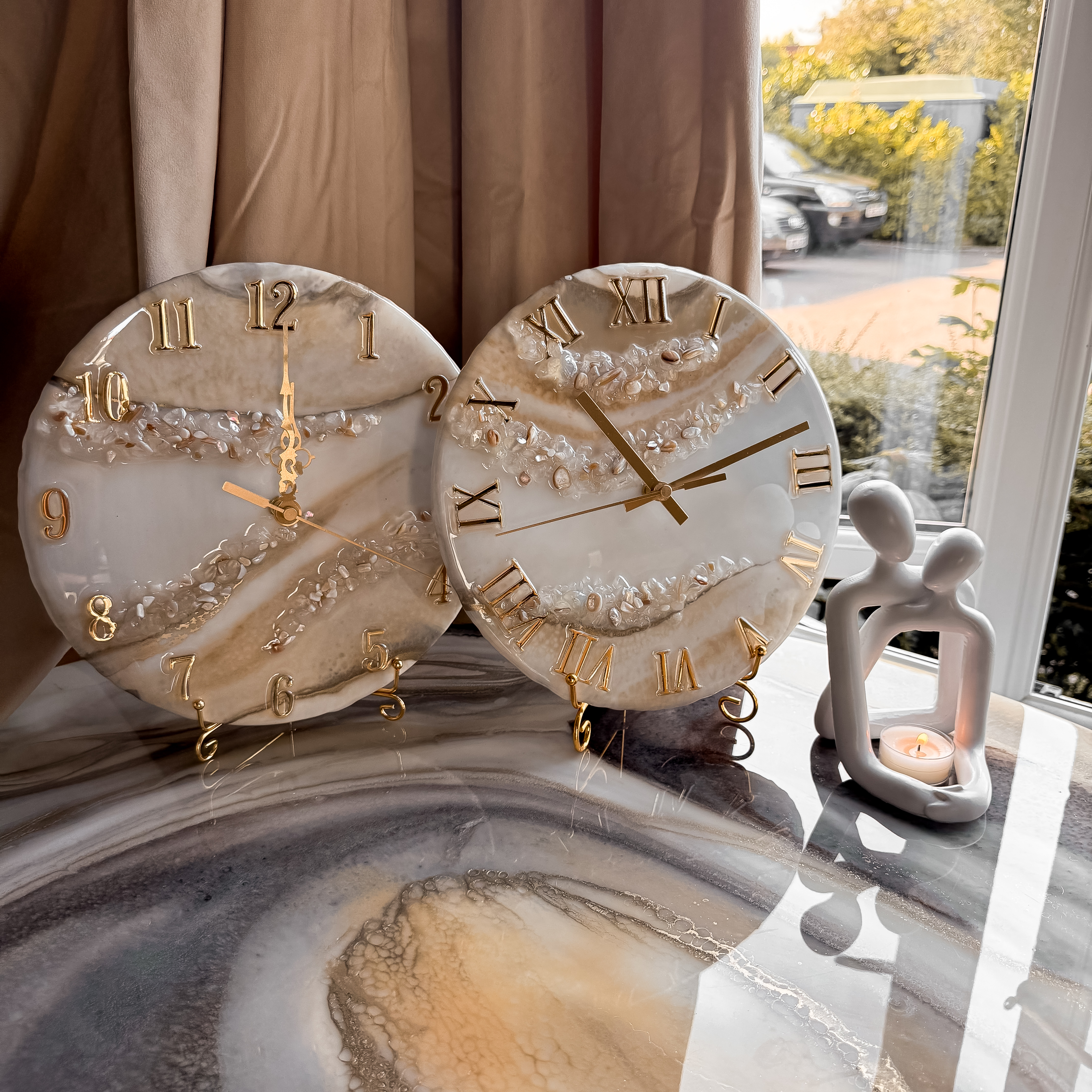 Luxury Resin Wall Clock — Pearl Ivory & Gold — view 5