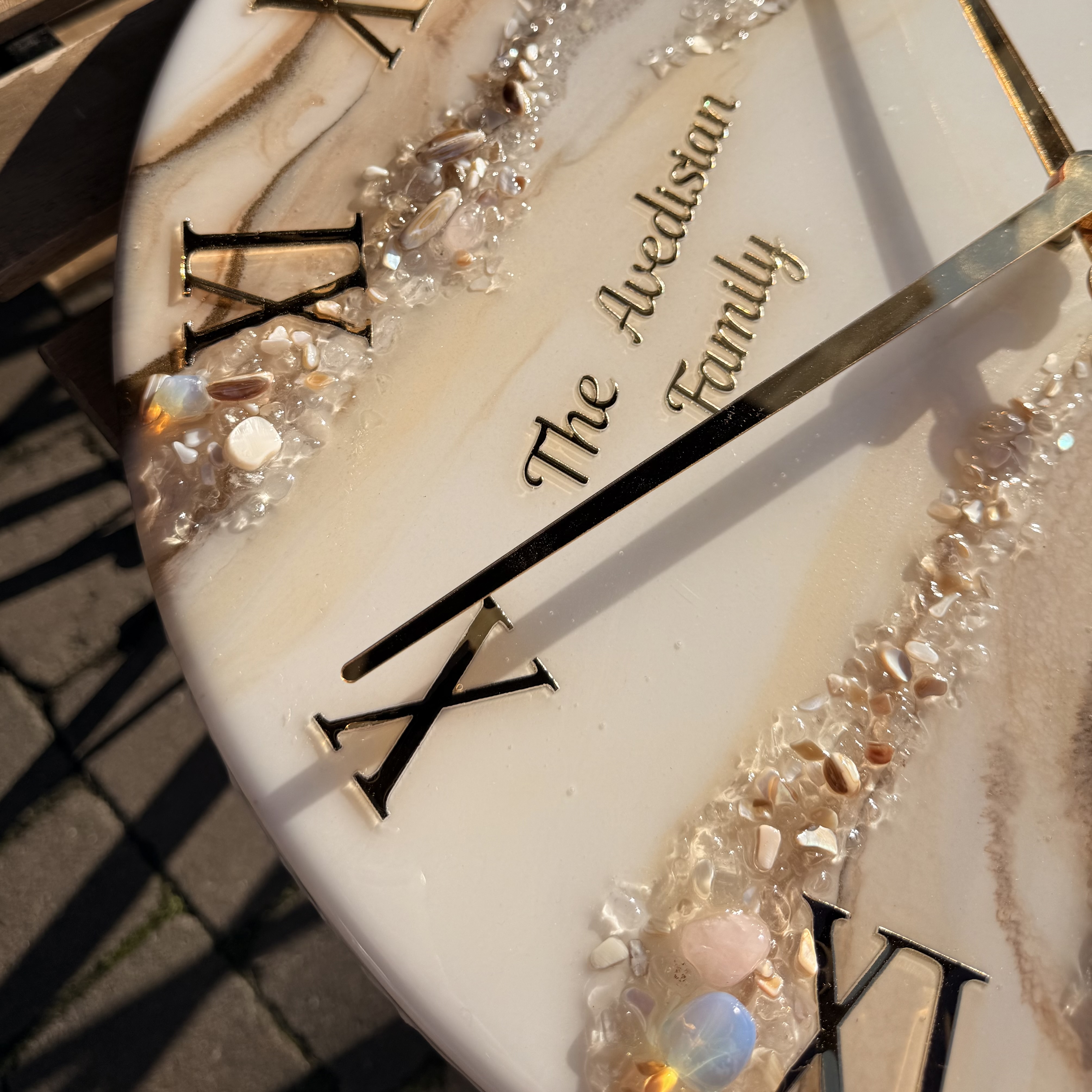 Personalised Luxury Resin Wall Clock — Ivory, Champagne & Gold — view 3